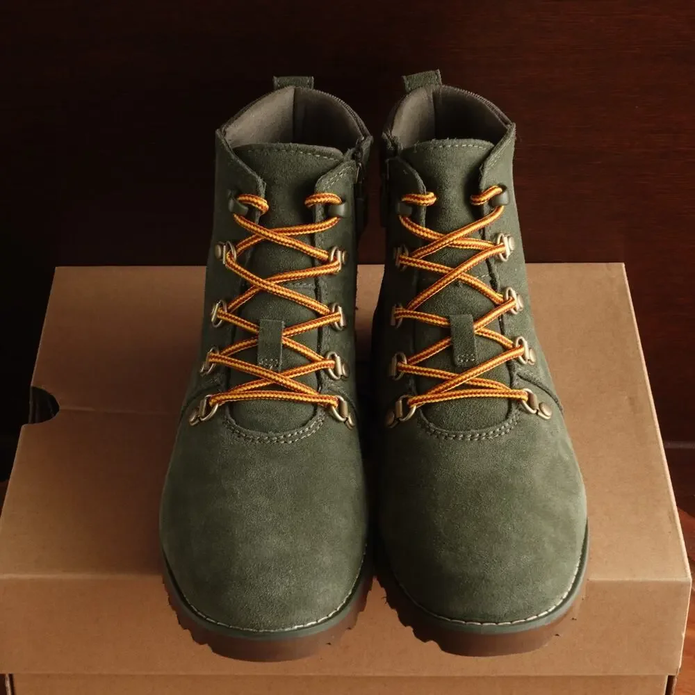 UGG Boots Youth Size 4 Green Hilmar CWR Suede Ankle Waterproof Zip Lined Winter
